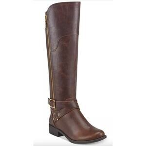 GBG Guess Haydin Riding Boots NIB Women's Sz 9.5M Brown Wide Calf Faux Leather